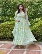 Floral Printed Dobby Chiffon Anarkali with Dupatta | Heavy Flare